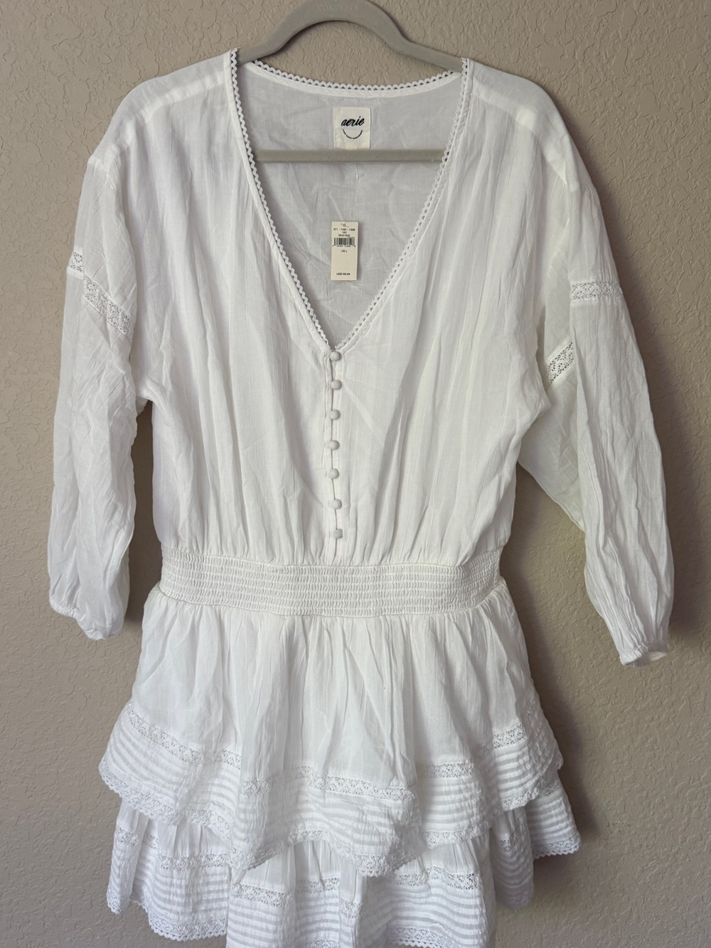 aerie white eyelet V-neck tiered tunic dress